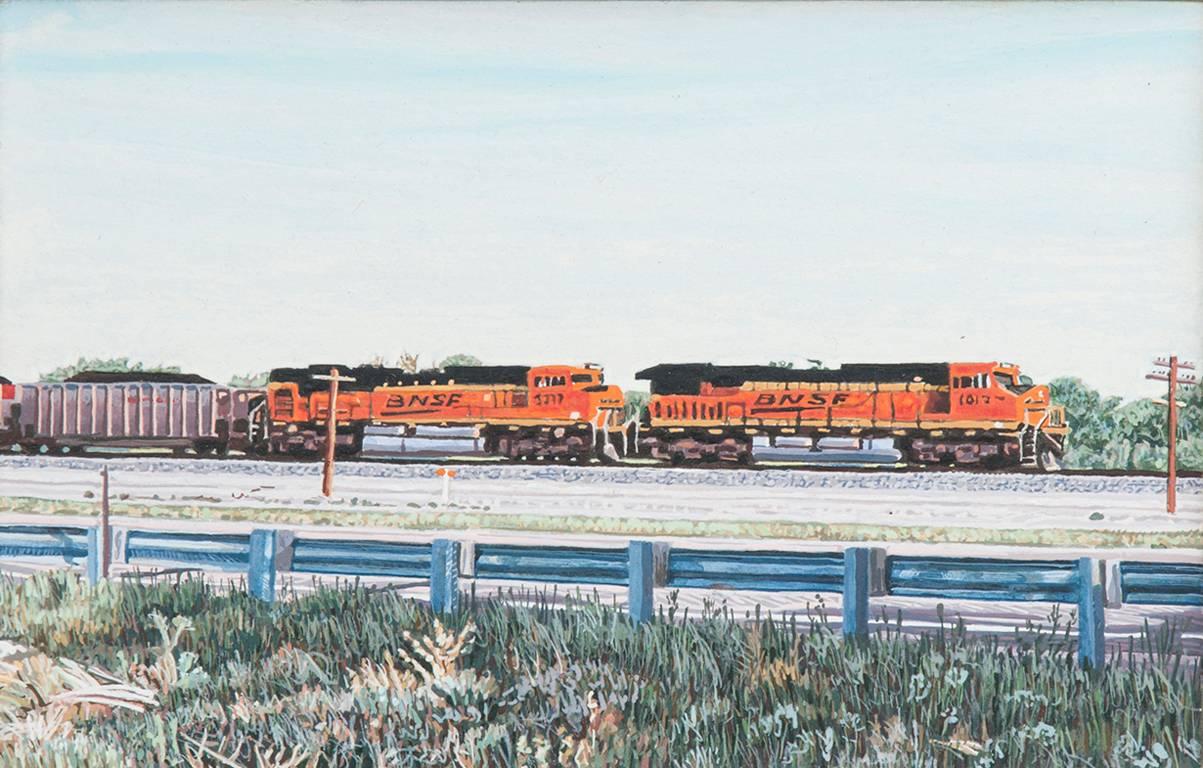 Train de fret entre l'Eastbound et le Colorado, route 50 des États-Unis - Painting de Lloyd Brown