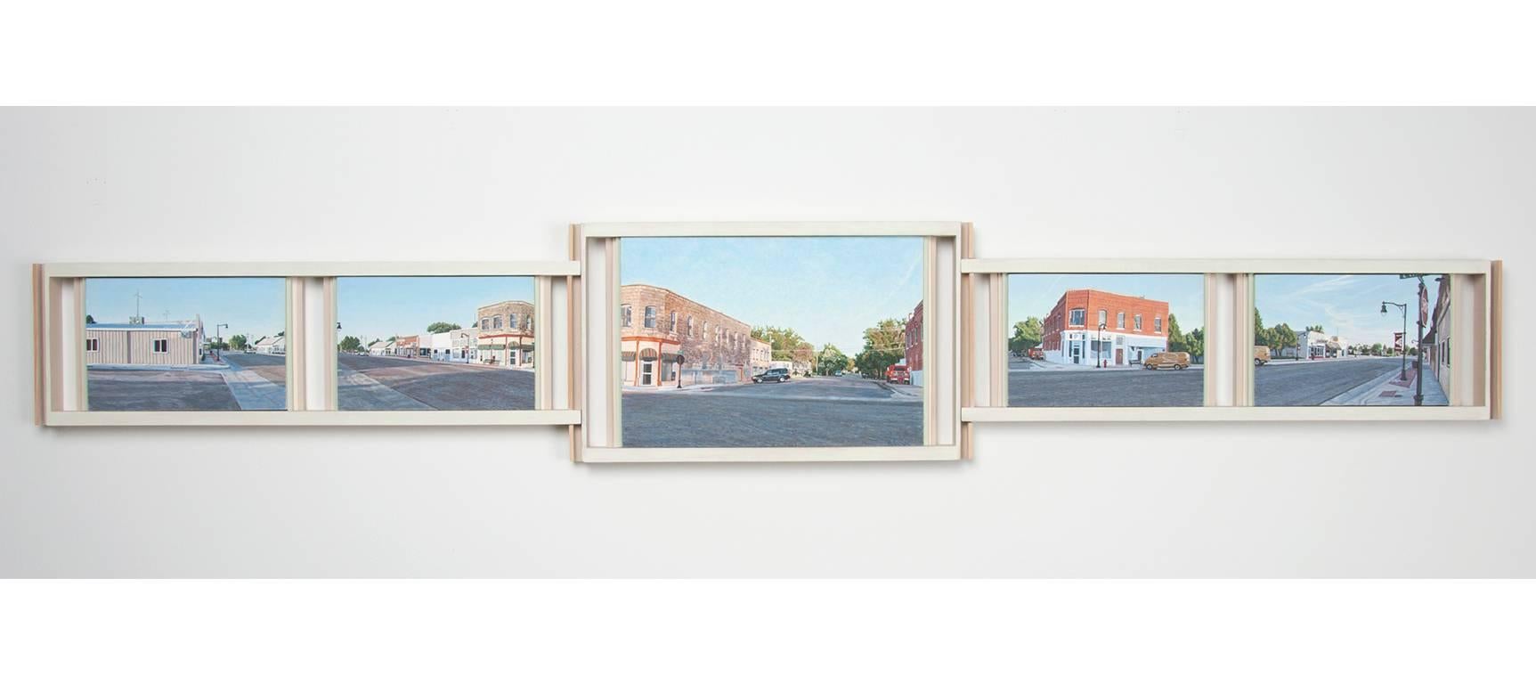 Lloyd Brown Landscape Painting - Early Morning, Downtown Holly, Colorado, US Highway 50