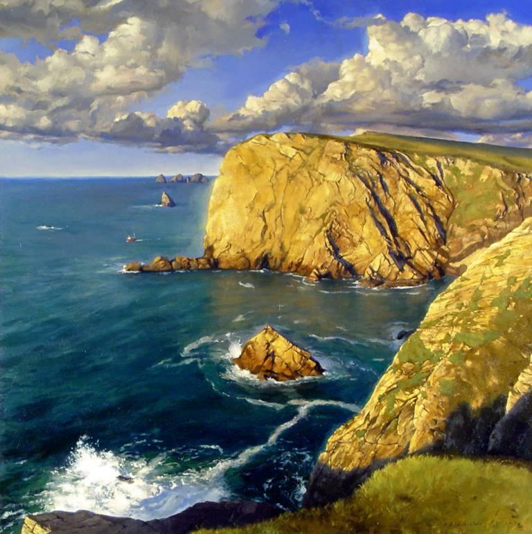 Bob Stuth-Wade Landscape Painting - Benwee Head and Boat