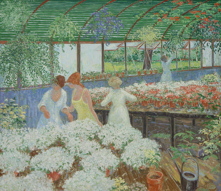 Donald S. Vogel Figurative Painting - Greenhouse in Bloom