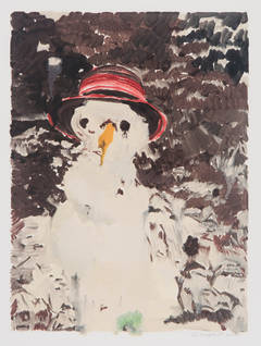 Snowman with Red Straw Hat