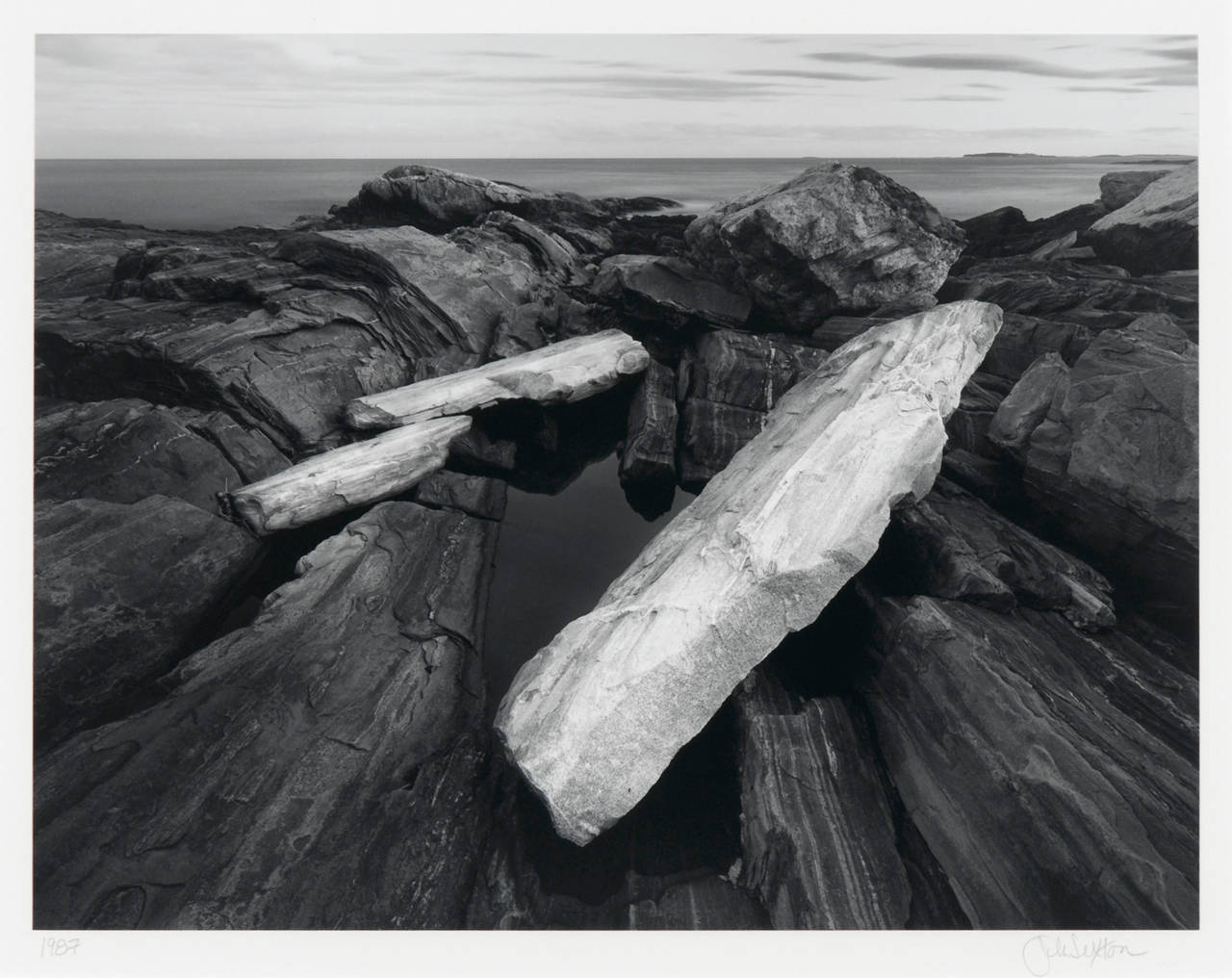 John Sexton Landscape Photograph - Rock Shoreline, Dusk, Pemaquid Point, Maine