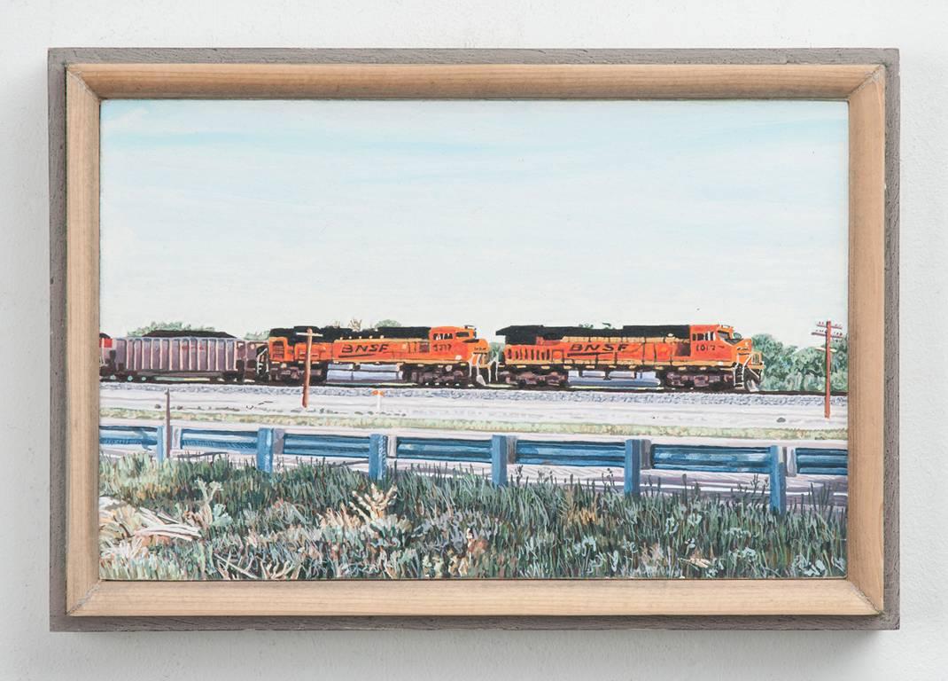 Train de fret entre l'Eastbound et le Colorado, route 50 des États-Unis - Contemporain Painting par Lloyd Brown
