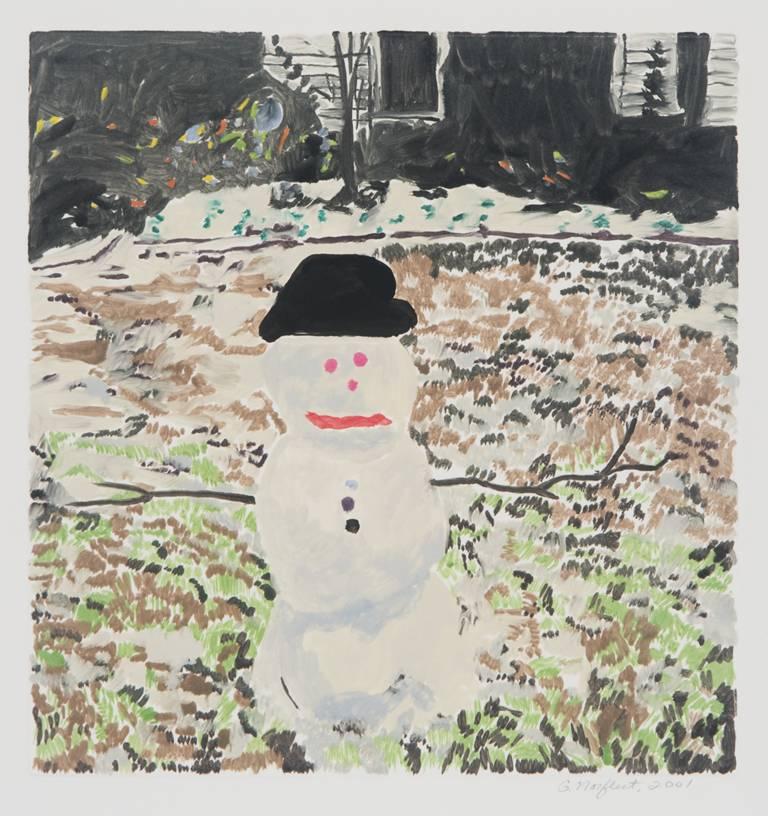 Gail Norfleet Still-Life Print - Snowman with Black Hat