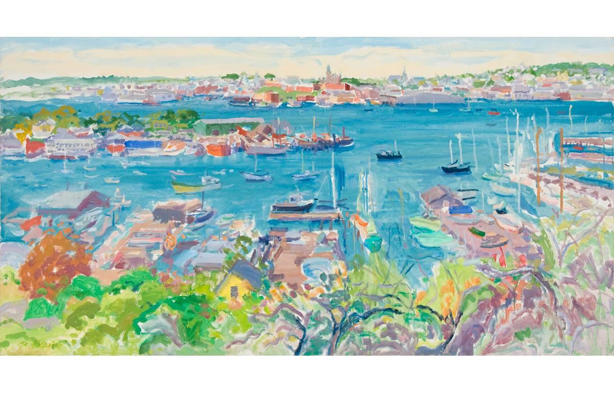 Nell Blaine Landscape Painting - Gloucester Harbor from Banner Hill