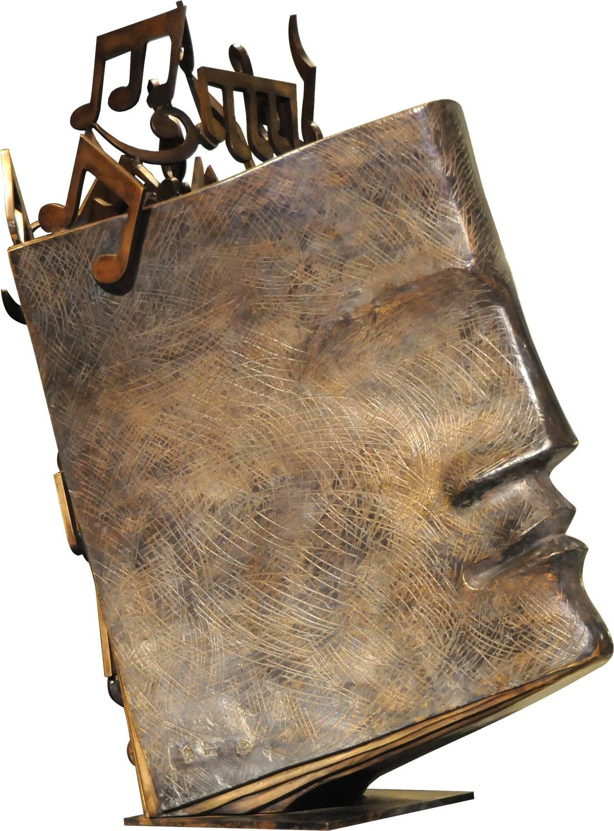 Jacques Le Bescond – Music Book – Bronze Sculpture - Gold Figurative Sculpture by Jacques LeBescond