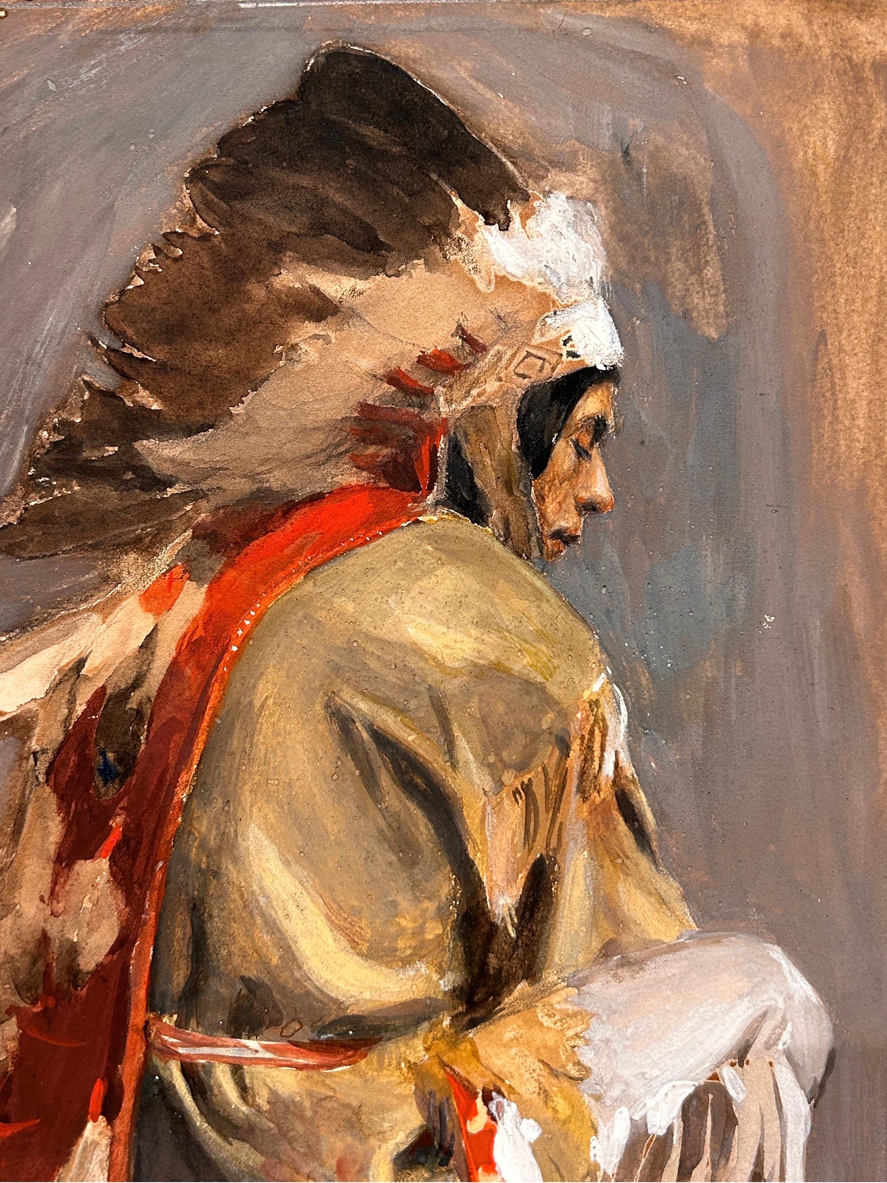 Porträt eines amerikanischen Ureinwohner in traditioneller Kleidung (Sonstige Kunststile), Painting, von George de Forest Brush 