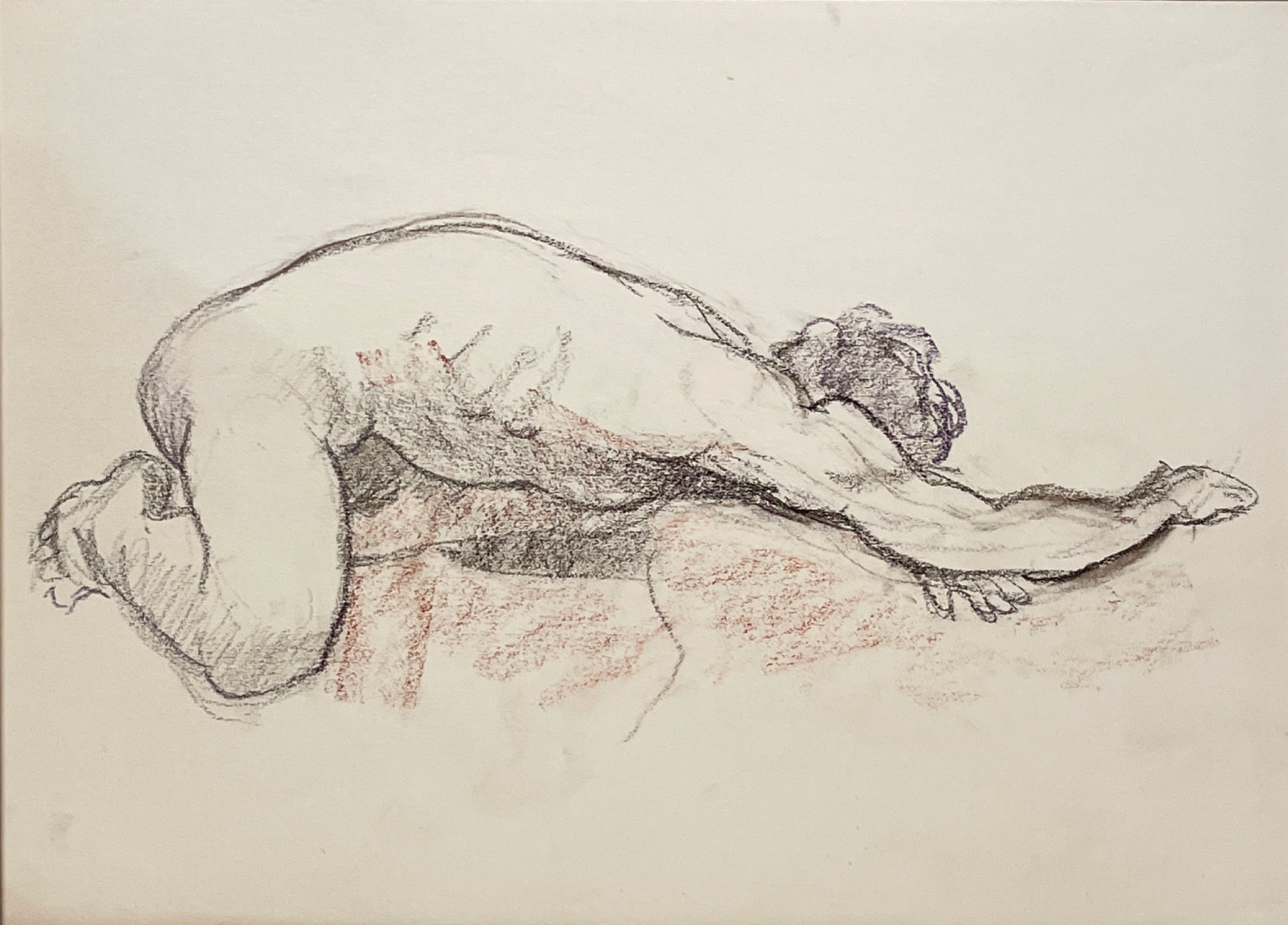 Eine eindrucksvolle, in den 1970er Jahren entstandene, im Stil der Nachkriegsmoderne gehaltene Studio-Figurenstudie eines jungen männlichen Aktmodells