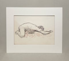 Un llamativo estudio de figura de un joven modelo masculino desnudo, realizado en un estudio de estilo «Post-War Modern» de los años 70