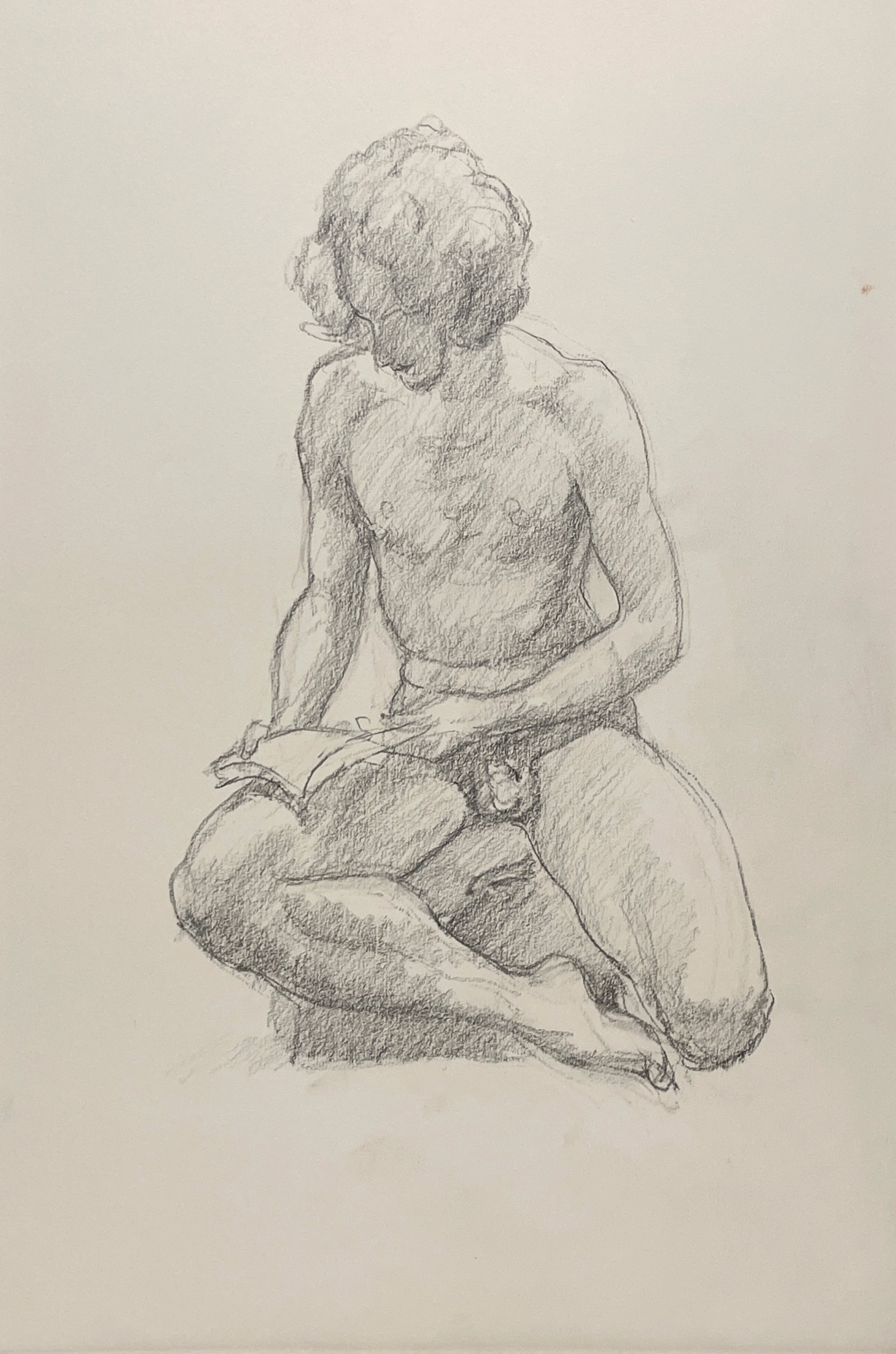 A Striking, 1970s Post-War Modern Studio Figure Study of a Young Male Nude Model - Art by Walter Burt Adams