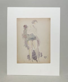 A Stylish, Modern 1930s Art Deco-Era Pastel Figure Study, Standing Female Model
