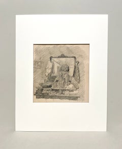 An Introspective 1930s American Modern Drawing, Young Male Artist in His Studio