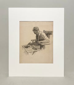 An Introspective 1930s American Modern Drawing, Young Male Artist in His Studio