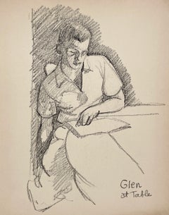 An Introspective 1930s American Modern Drawing, Young Man Reading