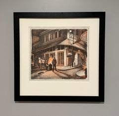 Litografía de la ciudad de Nueva York de los años 30 titulada «Front Street in the Wee Hours», de Don Freeman