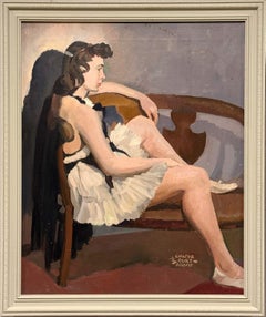 A Contemplative 1940s Modern Studio Portrait, Seated Young Female Ballet Dancer