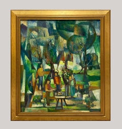 A Vibrant 1950s Mid-Century Modern Cubist Landscape, California/ Arizona Artist
