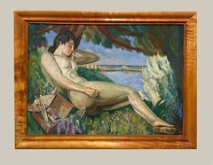 An Outstanding, Large 1920s Art Deco Landscape Painting, Reclining Female Nude