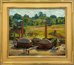A Vibrant 1930s American Scene, Factory / Industrial Painting, "Brick Kilns"