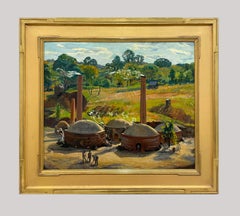 A Vibrant 1930s American Scene, Factory / Industrial Painting, "Brick Kilns"
