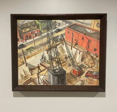 A 1950s Mid-Century Modern City Street & Construction Scene, Pennsylvania Artist