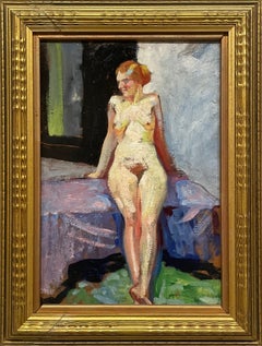 A Vibrant 1920s American Modern Studio Interior Scene of a Standing Female Model