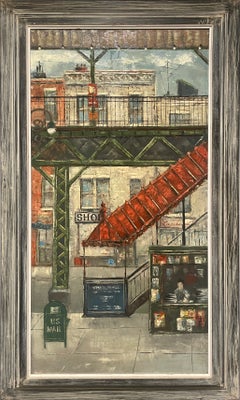 A Large Mid-Century Modern Oil Painting, El Platform, New York City