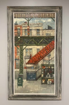 A Large Mid-Century Modern Oil Painting, El Platform, New York City