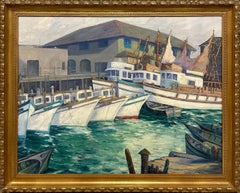 Une grande scène portuaire moderne et pleine de vie des années 1930, « Fisherman's Wharf, San Francisco »