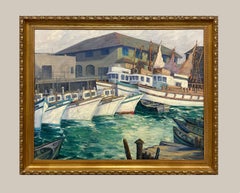 A Large, Vibrant 1930s Modern Harbor Scene, "Fisherman's Wharf, San Francisco"