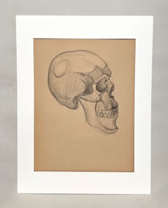 A Large Gothic Themed 1930s American Modern Drawing, Human Skull- Momento Mori