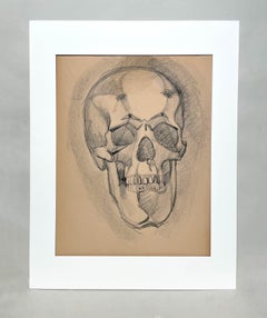 A Large Gothic Themed 1930s American Modern Drawing, Human Skull- Momento Mori