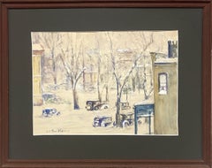 Un affascinante e moderno acquerello in stile social-realista che ritrae una scena americana degli anni ’20, intitolato “Snowbound”