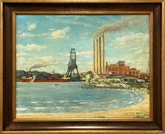 A Large, Dynamic 1950s Mid-Century Modern Machine Age Painting of Great Lakes