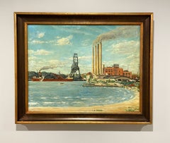 A Large, Dynamic 1950s Mid-Century Modern Machine Age Painting of Great Lakes