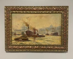 An Atmospheric 1900s Impressionist Oil, River Thames, from Tower Bridge, London