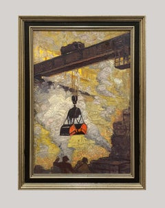 A Dynamic 1940s WPA Era, American Modern, Machine Age Industrial Factory Scene