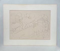 Un grande e suggestivo disegno preparatorio per un murale in stile cubista moderno degli anni ’30, dell’epoca del WPA, raffigurante una scena di vita contadina