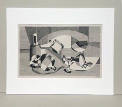 A Finely Drawn Cubist 1940s Mid-Century Modern Abstract Still Life Ink Drawing