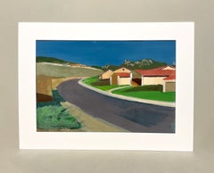 A Colorful Modern California Neighborhood Street Scene, Rooftops, Escondido