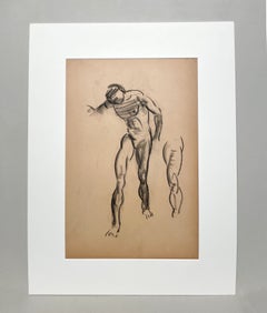 A Fine, Modern 1930s Academic Anatomical Figure Study Drawing, Male Nude Model