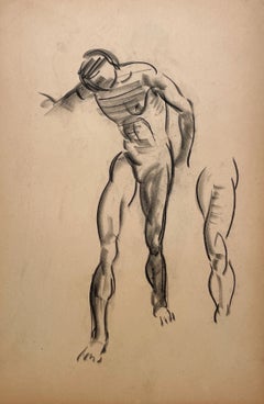 A Fine, Modern 1930s Academic Anatomical Figure Study Drawing, Male Nude Model