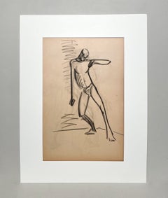 A Fine, Modern 1930s Figure Study Drawing, Standing Male Nude Model