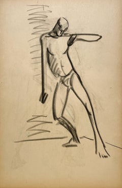 A Fine, Modern 1930s Figure Study Drawing, Standing Male Nude Model