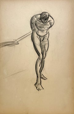 A Fine, Modern 1930s Figure Study Drawing, Standing Male Nude Model