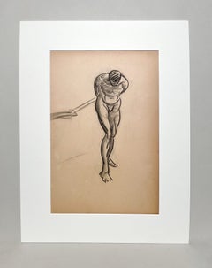 A Fine, Modern 1930s Figure Study Drawing, Standing Male Nude Model