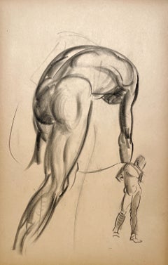 A Fine, Modern 1930s Figure Study Drawing, Standing Male Nude Model