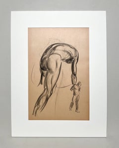 A Fine, Modern 1930s Figure Study Drawing, Standing Male Nude Model