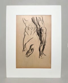 A Fine, Modern 1930s Academic Anatomical Figure Study Drawing, Male Nude Model