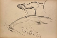 A Fine, Modern 1930s Anatomical Composite Figure Study Drawing, Male Nude Model